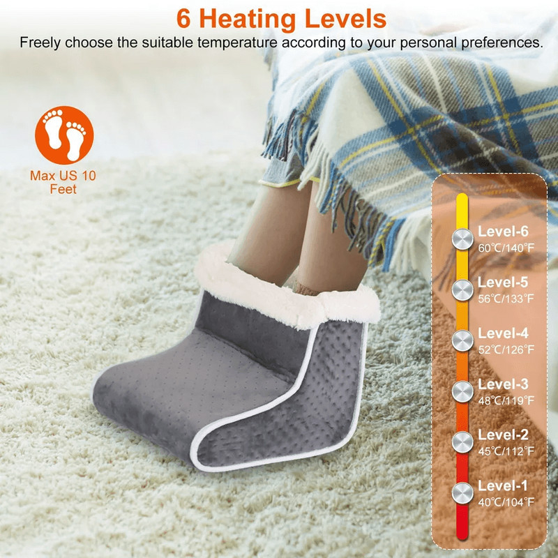 Adjustable 6 Level Electric Heated Foot Leg Warmer UltraSoft Washable Heating Pad 2