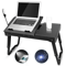 Foldable Laptop Table Stand For Bed Sofa With USB Ports LED Lamp Cooling Fan Portable Adjustable Tr 0