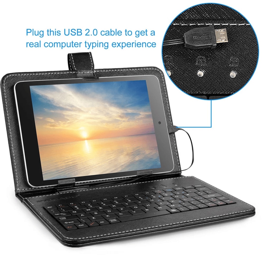 Android Tablet Slim PU Leather Case With USB Keyboard Stand 1