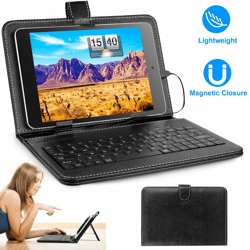android tablet slim pu leather case with usb keyboard & stand