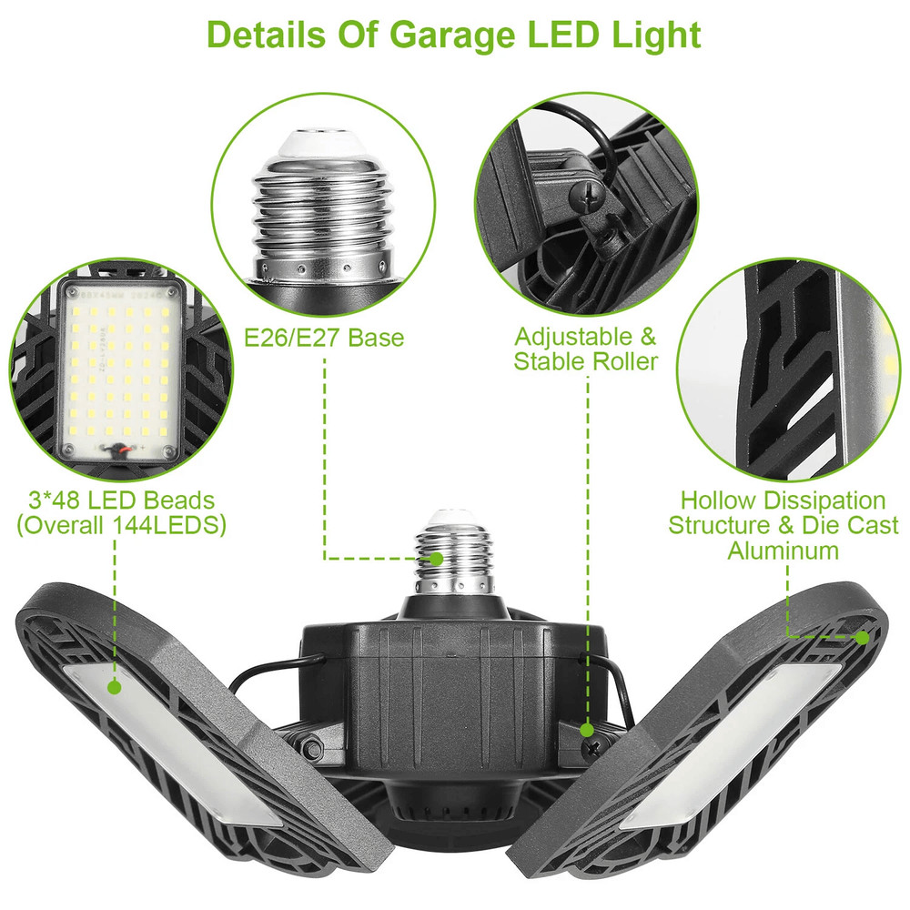 LED Garage Lights Deformable LED Garage Ceiling Light With Adjustable Panels Ultra Bright LED Shop 5