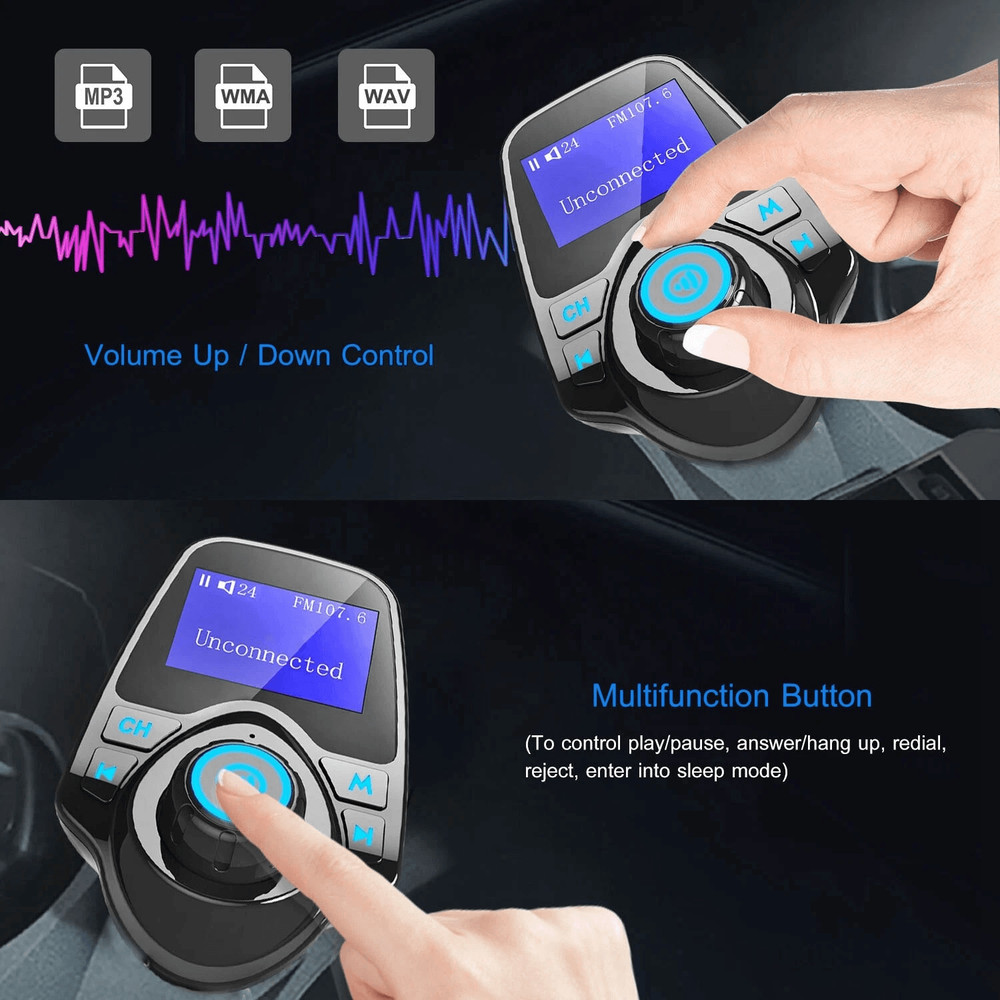 Car FM Transmitter AUX Wireless Radio Adapter USB Charger MP3 Player Dual USB Ports HandsFree Calli 4