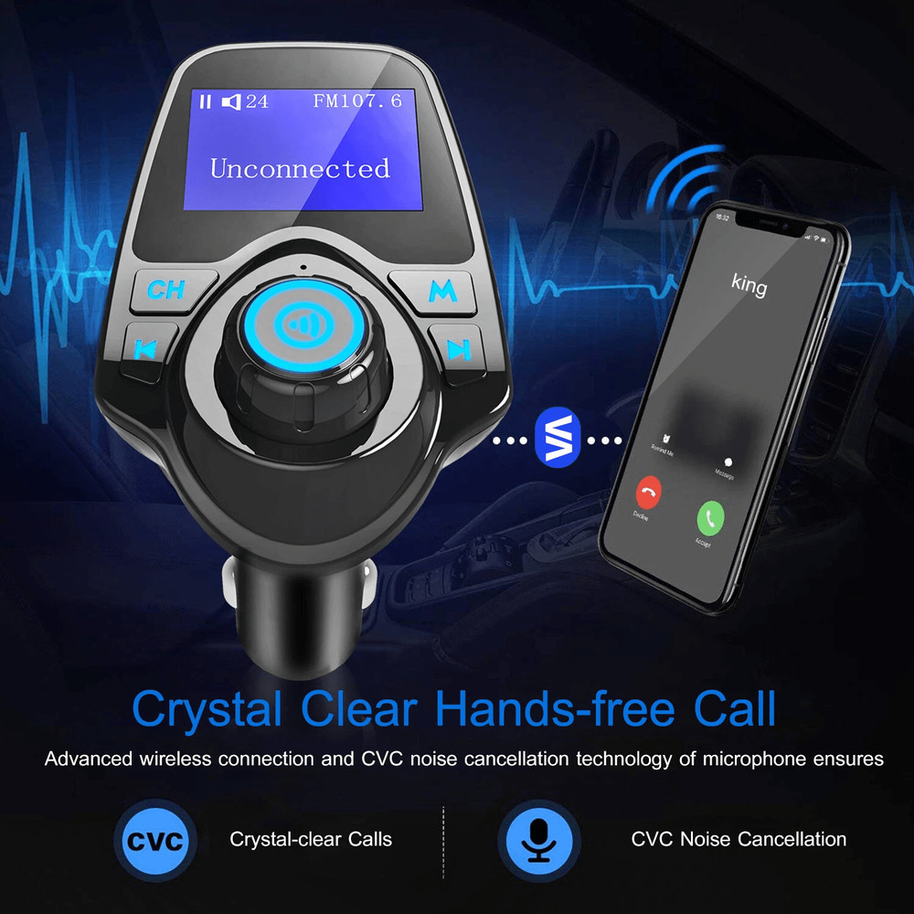 Car FM Transmitter AUX Wireless Radio Adapter USB Charger MP3 Player Dual USB Ports HandsFree Calli 9