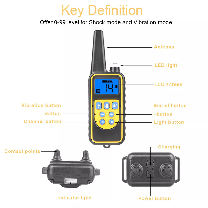 Dog Training Collar Rechargeable Remote Vibration Shock Beep Pet Trainer With Waterproof Receiver 8
