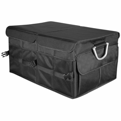 collapsible car trunk organizer with cover, multi-compartment cargo storage box