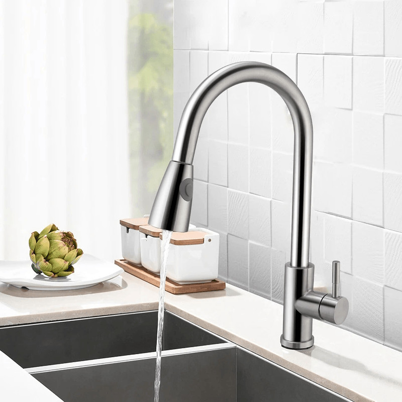 Brushed Nickel Swivel Kitchen Sink Faucet With Flexible Pull Out Sprayer Single Handle Mixer Tap Fo 0