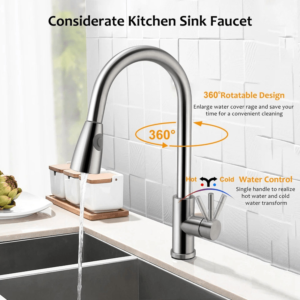 Brushed Nickel Swivel Kitchen Sink Faucet With Flexible Pull Out Sprayer Single Handle Mixer Tap Fo 4