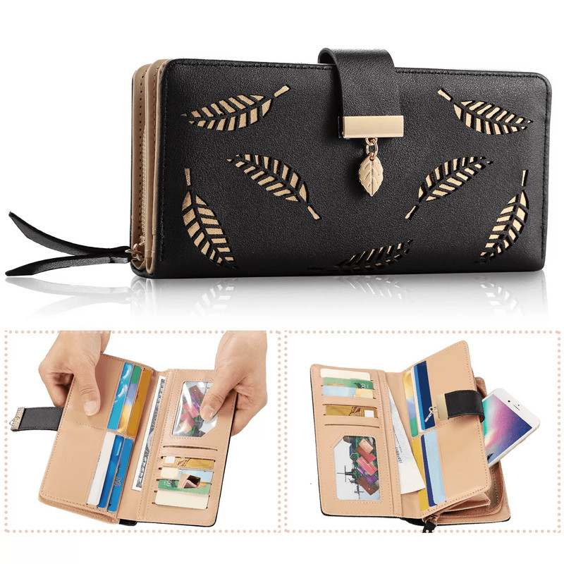 Women Ladies PU Leather Clutch Long Wallet Stylish ID Card Phone Holder Purse Handbag With Zipper   0