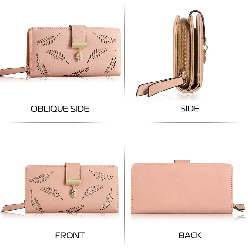 Women Ladies PU Leather Clutch Long Wallet Stylish ID Card Phone Holder Purse Handbag With Zipper   12