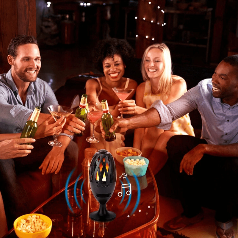 LED Flame Table Lamp Torch Wireless Stereo Bass Speaker Waterproof Portable Atmosphere Light For 2