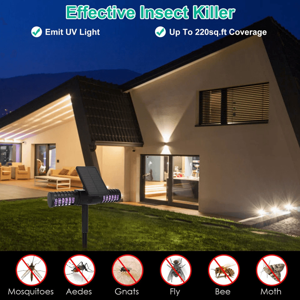 DualCharging Solar Powered Mosquito Insect Zapper Trap Outdoor Yard Fly Killer Lamp With USB IP65 W 1