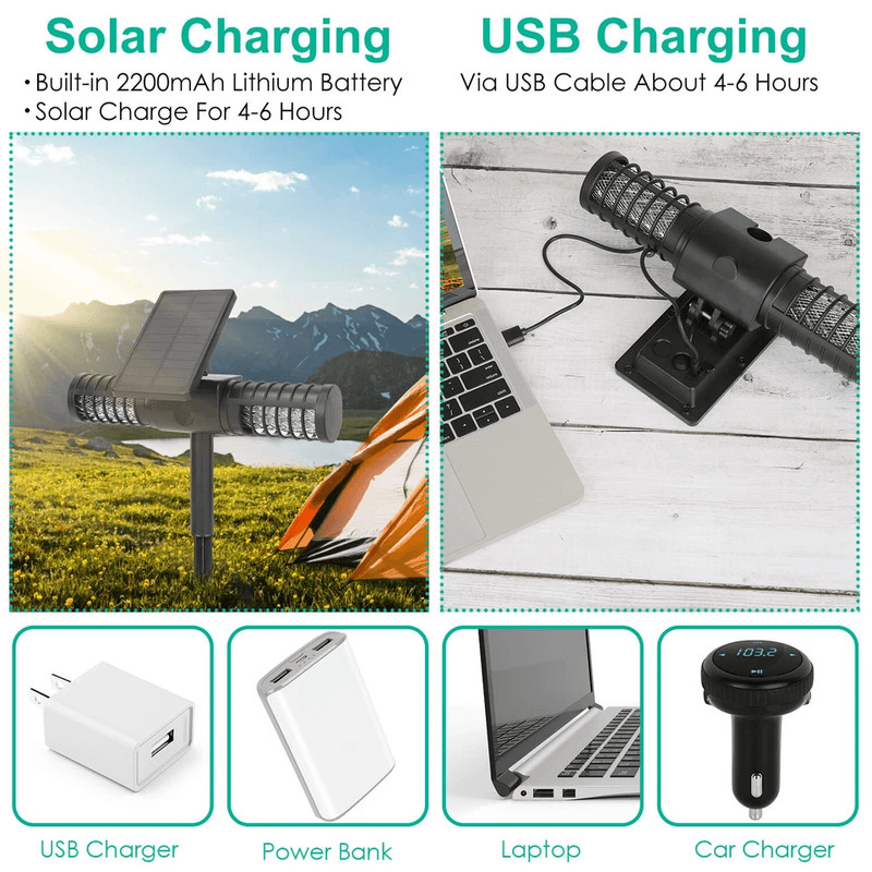 DualCharging Solar Powered Mosquito Insect Zapper Trap Outdoor Yard Fly Killer Lamp With USB IP65 W 4