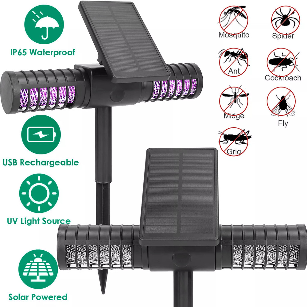 DualCharging Solar Powered Mosquito Insect Zapper Trap Outdoor Yard Fly Killer Lamp With USB IP65 W 0