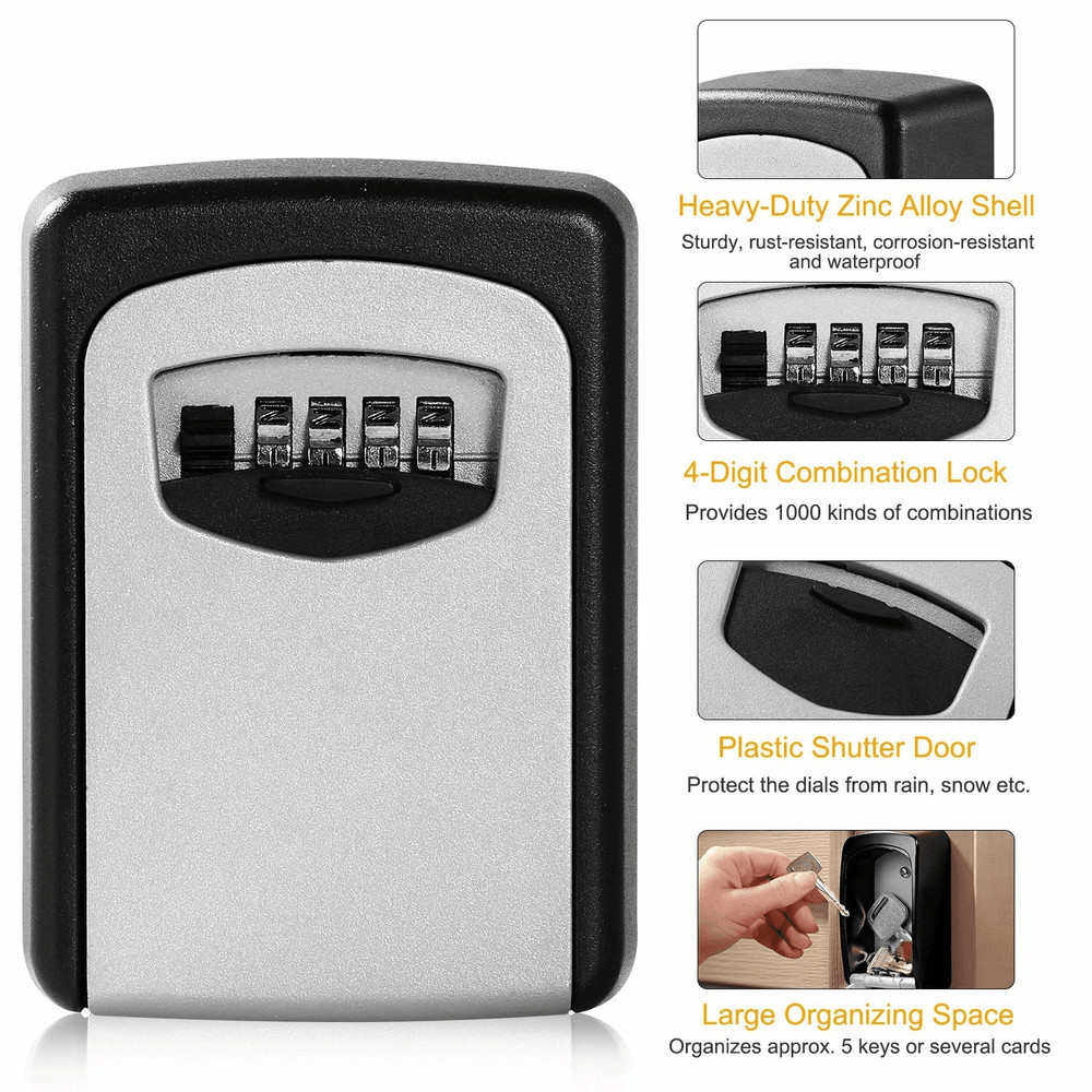 Wall Mount Key Lock Box 4 Digit Combination Safe Secure Outdoor Key Storage Organizer 3