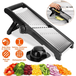 mandoline food fruit vegetable slicer cutter chopper, adjustable stainless steel blades for safe, precision cutting