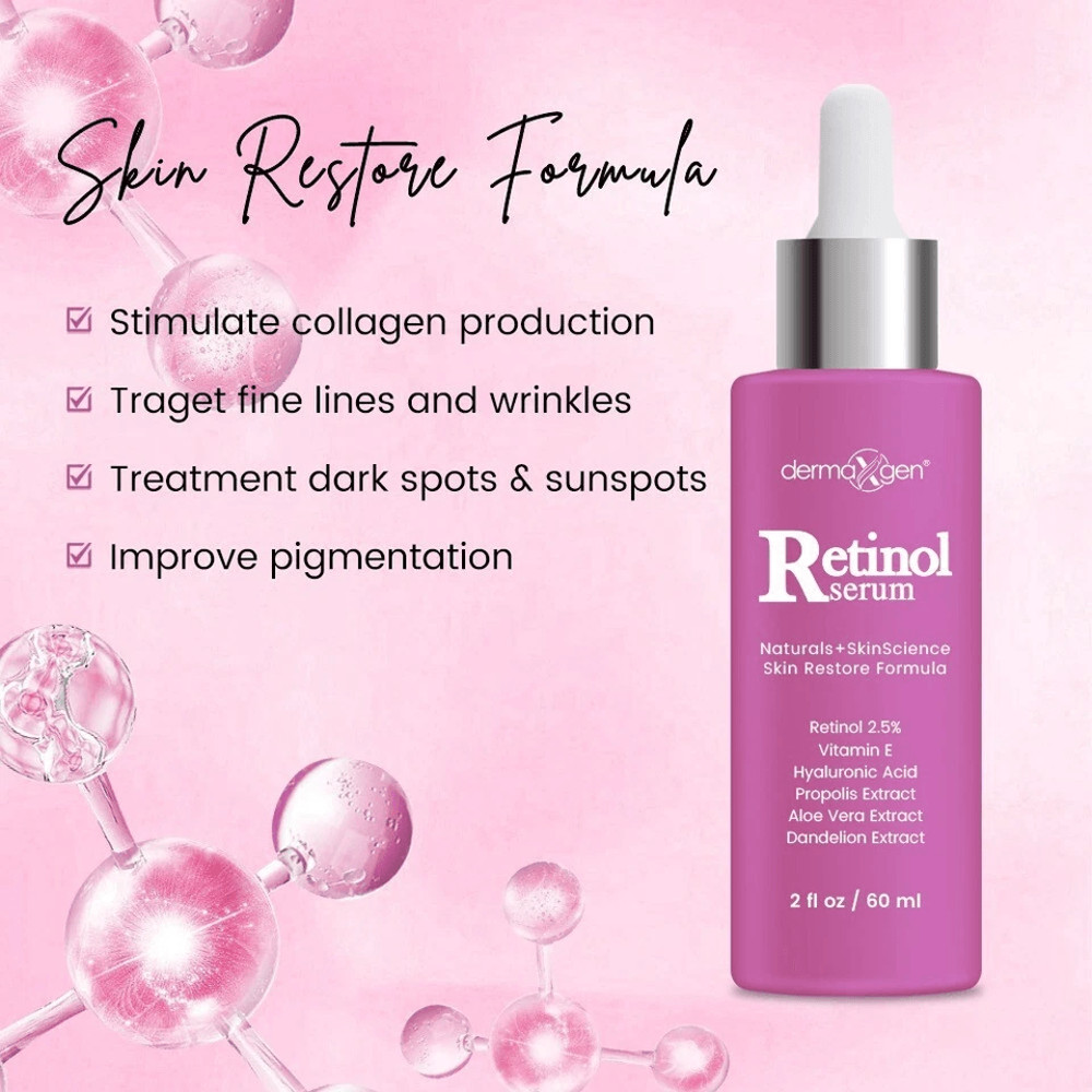 Anti Aging Dermaxgen Retinol Serum With HA Vitamin E Reduces Wrinkles Fine Lines Discoloration Br 5
