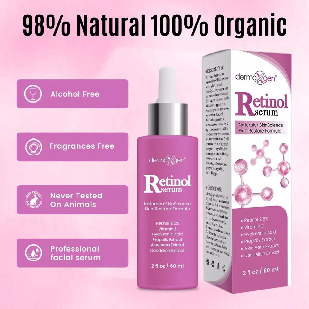 Anti Aging Dermaxgen Retinol Serum With HA Vitamin E Reduces Wrinkles Fine Lines Discoloration Br 6
