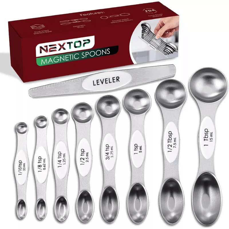 Magnetic Measuring Spoons Stainless Steel DualSided Teaspoon Tablespoon Stackable Kitchen Measuring 16