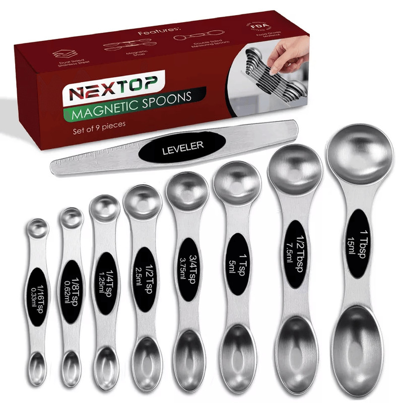 Magnetic Measuring Spoons Stainless Steel DualSided Teaspoon Tablespoon Stackable Kitchen Measuring 19