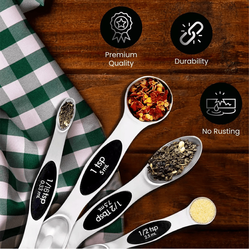 Magnetic Measuring Spoons Stainless Steel DualSided Teaspoon Tablespoon Stackable Kitchen Measuring 6