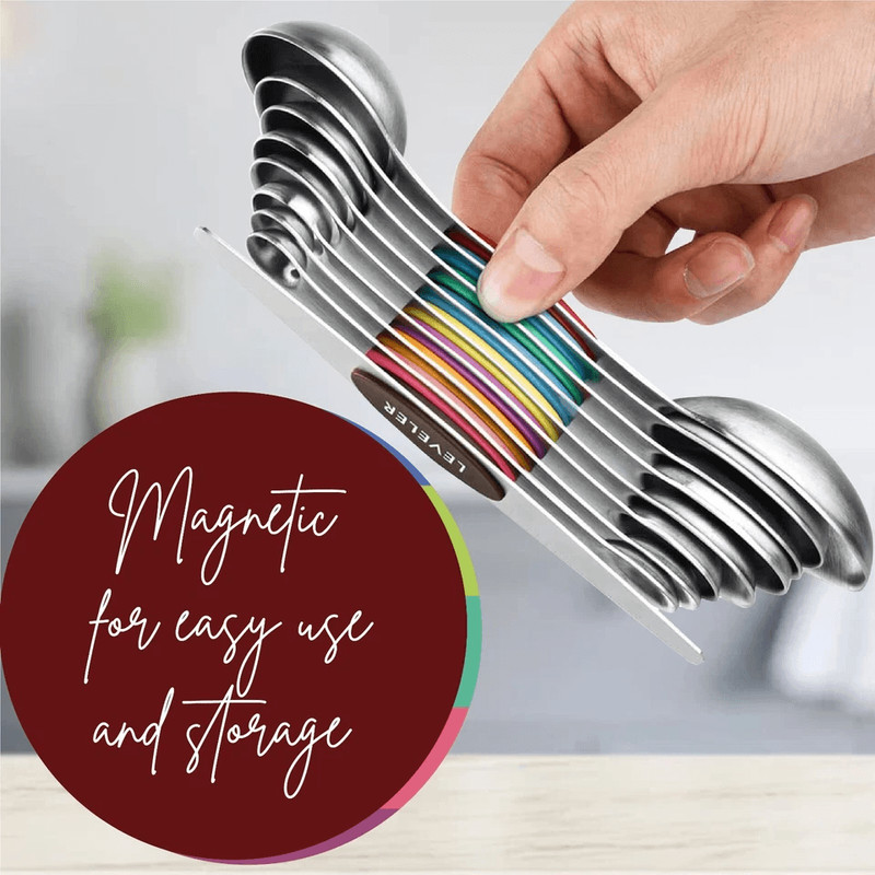 Magnetic Measuring Spoons Stainless Steel DualSided Teaspoon Tablespoon Stackable Kitchen Measuring 10
