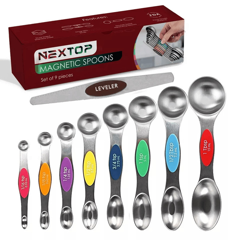 Magnetic Measuring Spoons Stainless Steel DualSided Teaspoon Tablespoon Stackable Kitchen Measuring 0