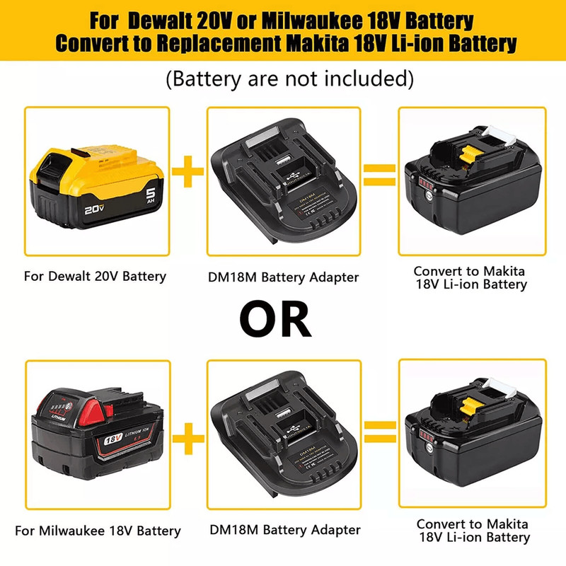USB Battery Adapter For Dewalt Milwaukee To Makita Tools Converter 1