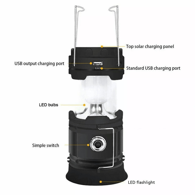 USB Solar Portable LED Flashlight Rechargeable Camping Light MultiMode Foldable Lantern Lamp For Ou 10