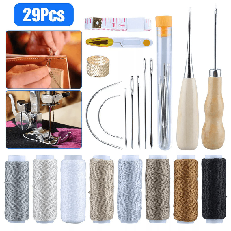 Leather Waxed Thread Sewing Kit Complete Hand Stitching Tools With Needles Awl Accessories For DIY 0