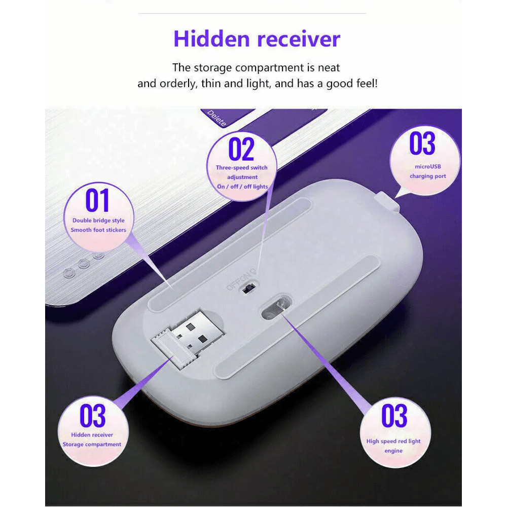 Wireless Optical Mouse USB Rechargeable RGB Cordless Mice For PC Laptop 4