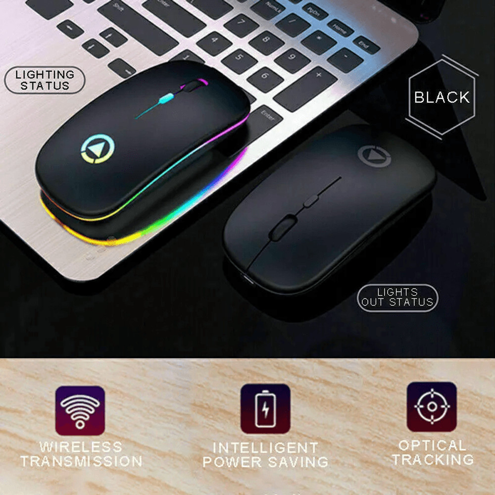 Wireless Optical Mouse USB Rechargeable RGB Cordless Mice For PC Laptop 3