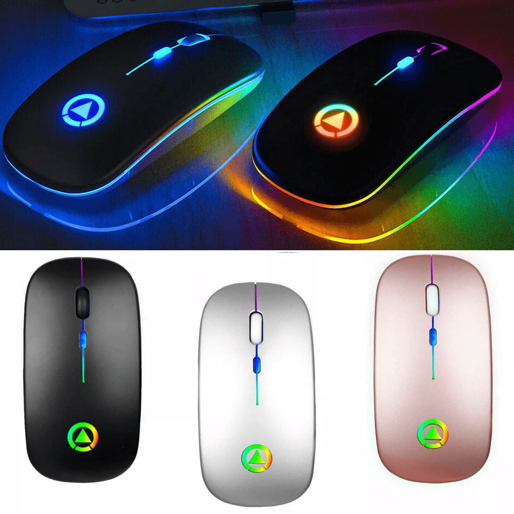 Wireless Optical Mouse USB Rechargeable RGB Cordless Mice For PC Laptop 0