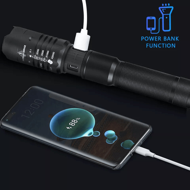 HighLumen Zoomable LED Tactical Flashlight With Rechargeable Battery Super Bright  Durable 3