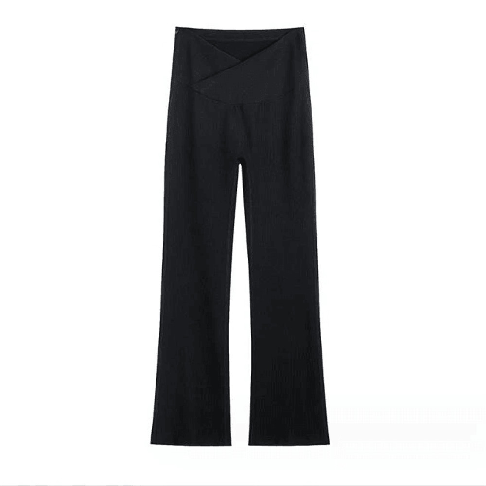 Women Maternity V Crossover Lounge Pants  Black Wide Leg Pregnancy Trousers For Comfort Style 2