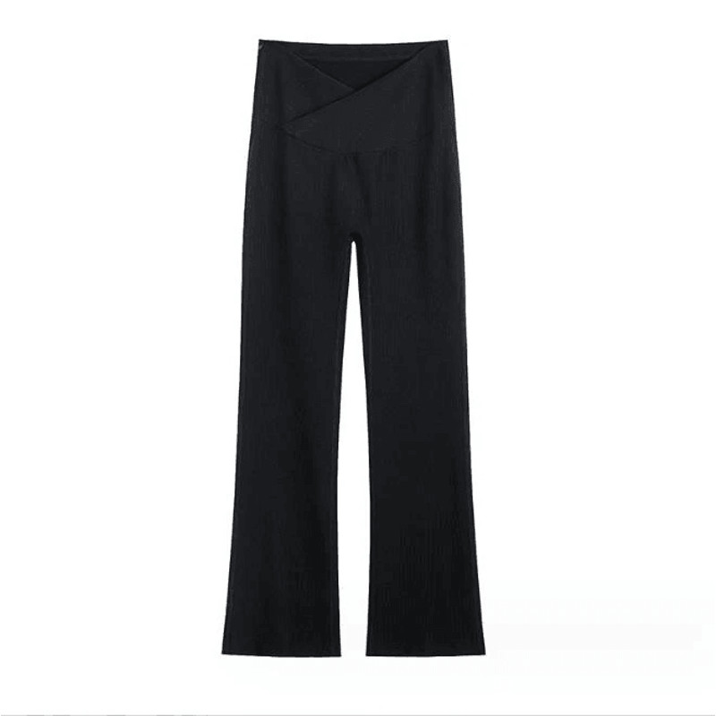 Women Maternity V Crossover Lounge Pants  Black Wide Leg Pregnancy Trousers For Comfort Style 2