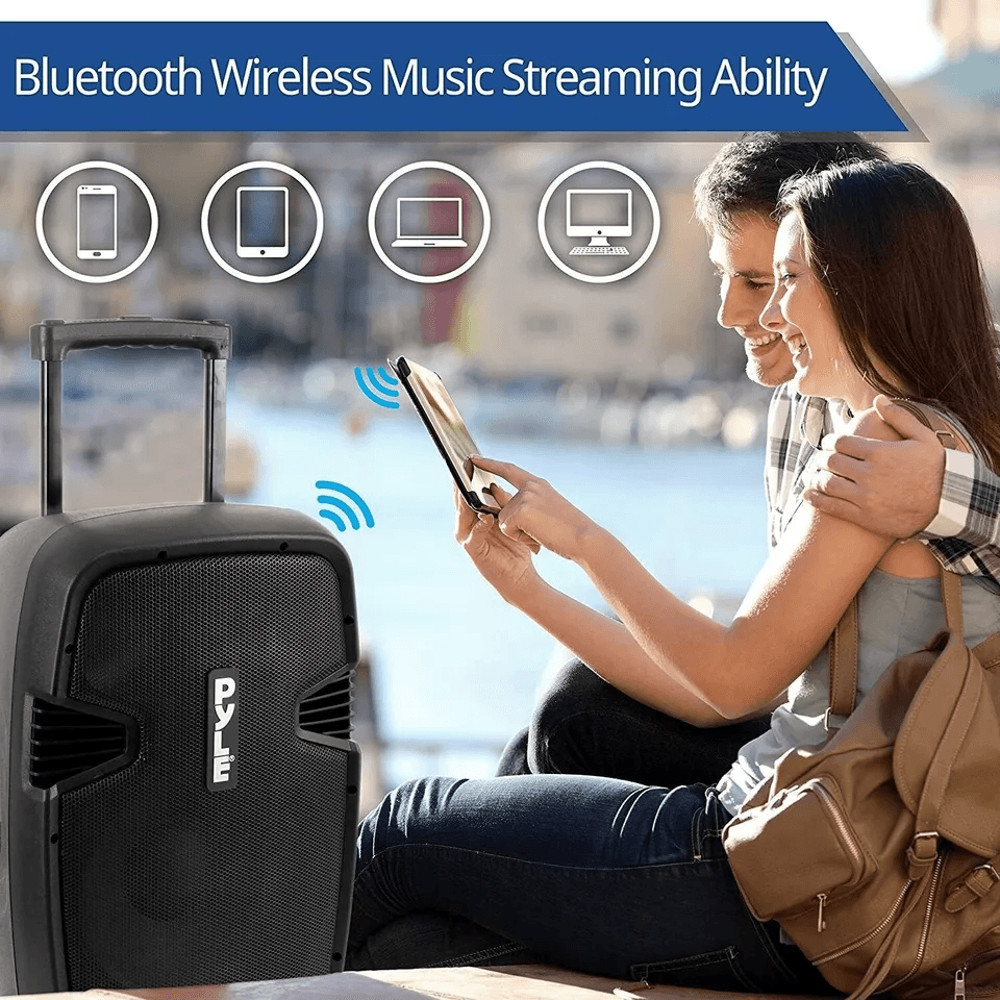 Portable Bluetooth Loudspeaker Rechargeable Active PA Speaker System Kit With Mic FM Radio USB Reco 1