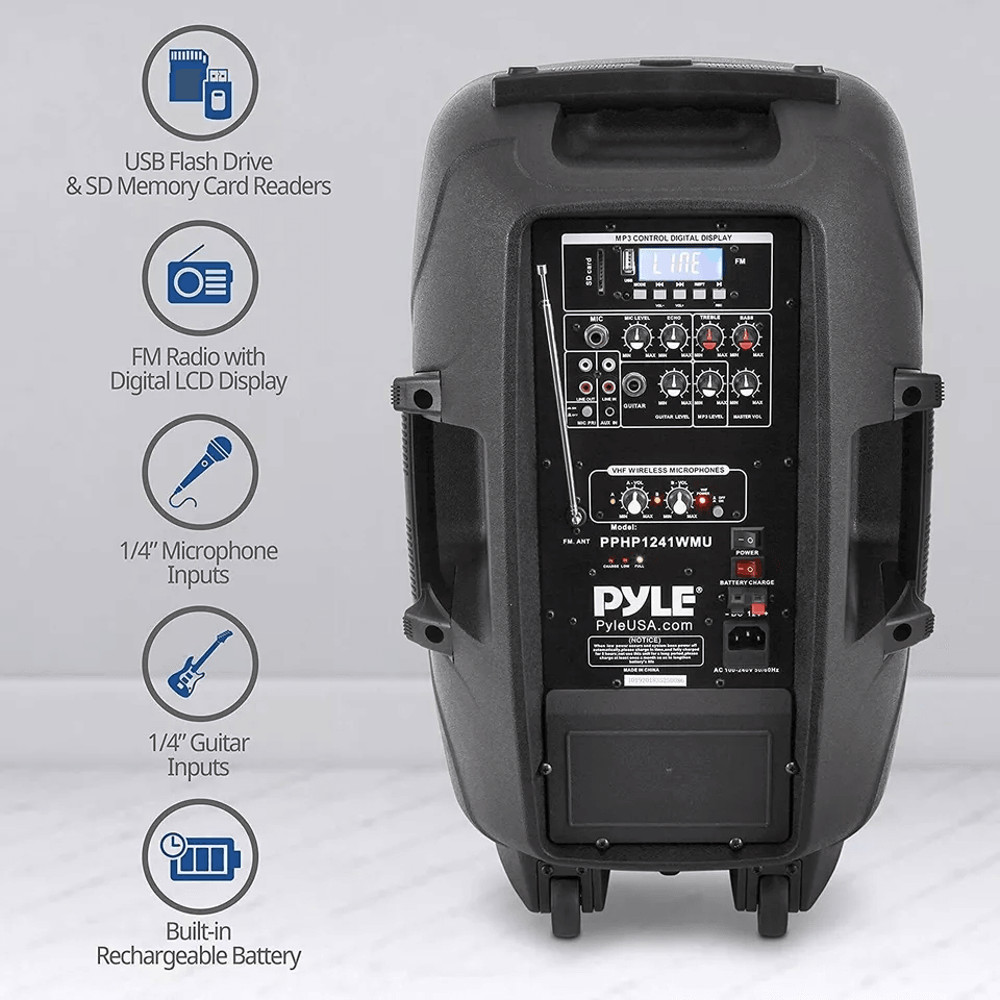 Portable Bluetooth Loudspeaker Rechargeable Active PA Speaker System Kit With Mic FM Radio USB Reco 5