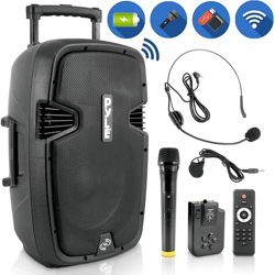 portable bluetooth loudspeaker rechargeable active pa speaker system kit with mic, fm radio, usb recording & bluetooth