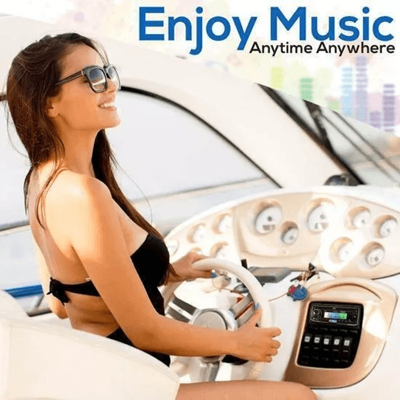 Pyle Marine Stereo Receiver Amplifier With Bluetooth Single DIN Audio System Dual Waterproof Speake