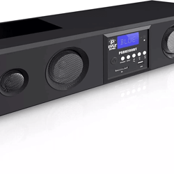pyle bluetooth soundbar speaker with usb/sd, aux, fm radio & remote, home theater audio system with lcd display