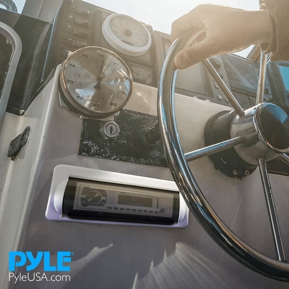 PYLE White Marine Boat Radio Stereo Water Resistant Cover Housing With UV Protection SmokeTinted Do 2