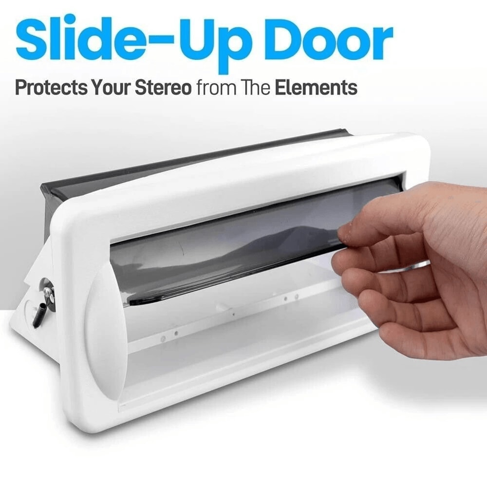 PYLE White Marine Boat Radio Stereo Water Resistant Cover Housing With UV Protection SmokeTinted Do 1