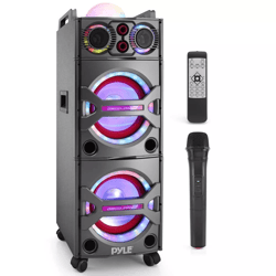 pyle bluetooth karaoke pa speaker with mic, usb/sd, fm radio & led lights