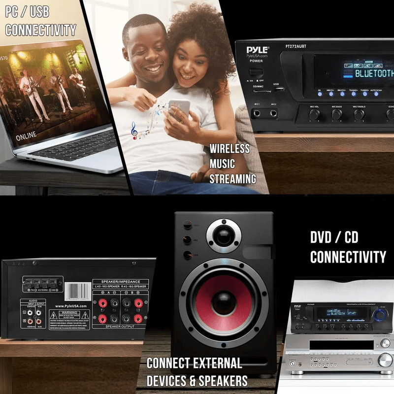 Pyle Bluetooth Stereo Amplifier USB SD AUX FM Tuner With Remote 2