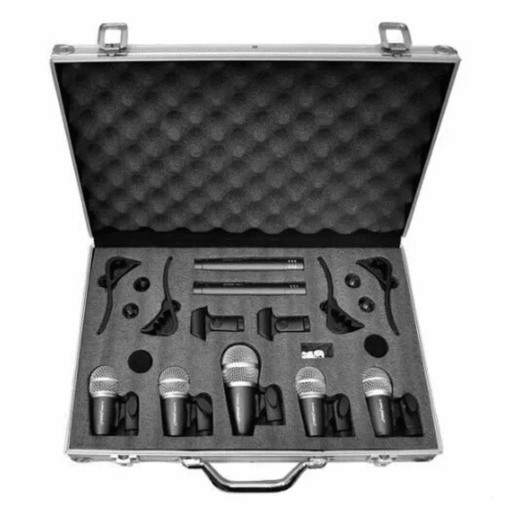Pyle Pro Microphone Wired Drum Kit With Adjustable StandMount Full Instrument Mic Set For Drums Cym 1