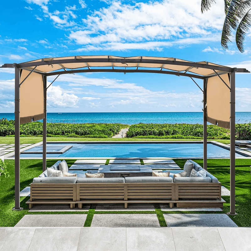 Outdoor Pergola Gazebo With Retractable Metal Canopy Durable Steel Frame Shade For Patio Garden De 2