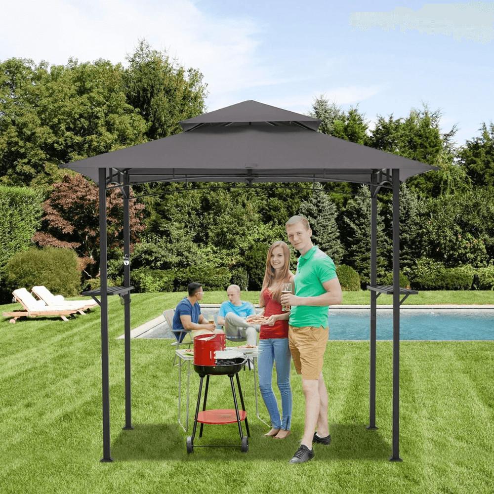 Outdoor Grill Gazebo Barbecue Canopy Tent With Shelves Hooks Grey BBQ Grill Shelter For Patio Backy 1