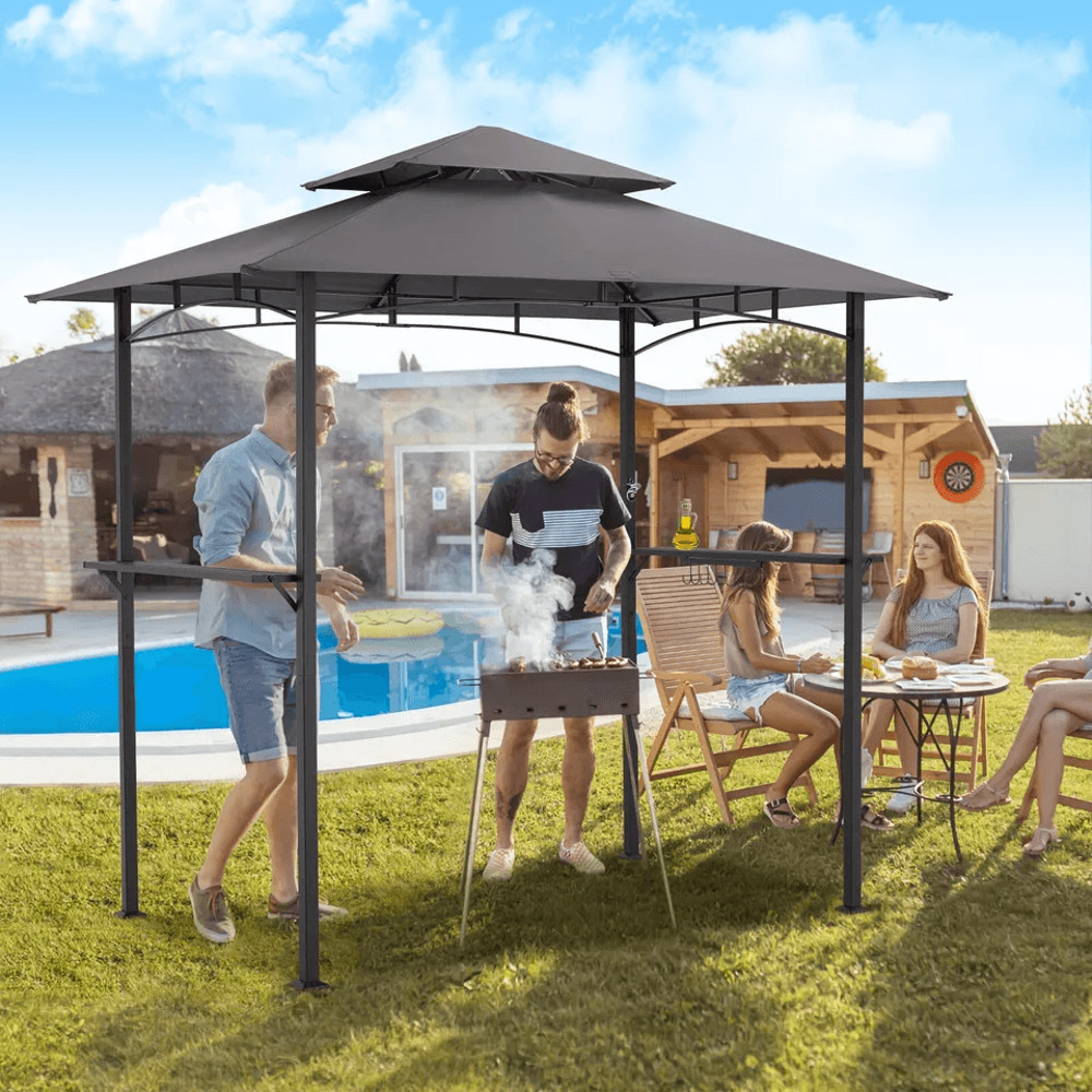 Outdoor Grill Gazebo Barbecue Canopy Tent With Shelves Hooks Grey BBQ Grill Shelter For Patio Backy 5