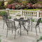 5Piece Metal Outdoor Dining Set Round Table Stackable Chairs Grey Patio Furniture For Garden Deck B 7