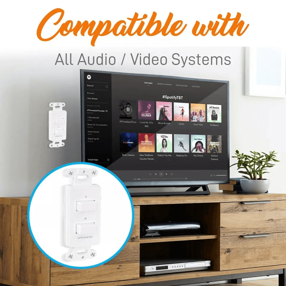 Pyle InWall Speaker Selector Switch Wall Plate Simple Universal Standard AB Audio Control For Multi